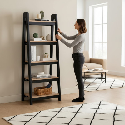 Black-Brown Bookshelf Designer Wall Shelf Office File Shelf Stand