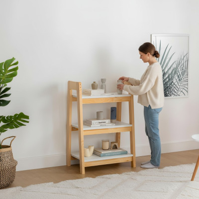Light beige bookshelf floor shelf children's bookcase elegant wooden furniture