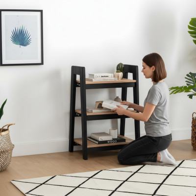 Black-beige bookshelf wood shelving children's luxury storage furniture