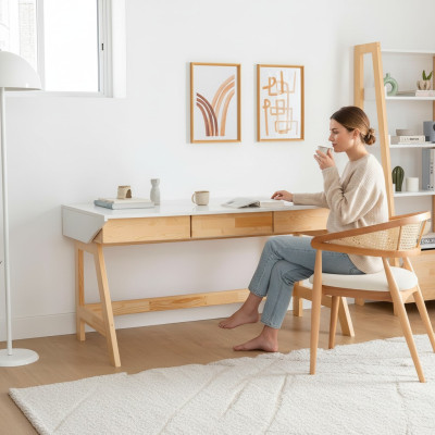 Light beige desk luxurious study designer wood desks