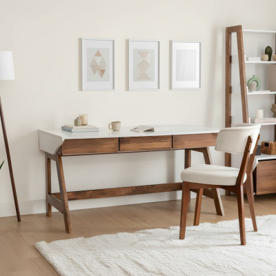White-Brown Home Office Desk Sturdy Laptop Table Wooden Furniture