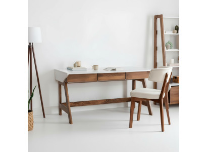 White-Brown Home Office Desk Sturdy Laptop Table Wooden Furniture