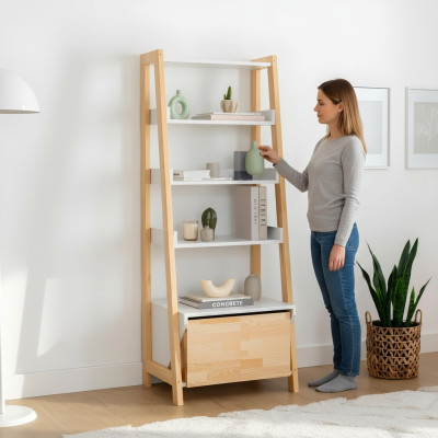 Elegant bookshelf modern study room furniture wooden frame shelves