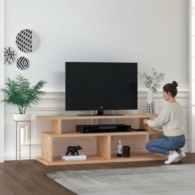 Stylish Beige TV Stand Living Room Sideboard Sturdy Wooden Shelf