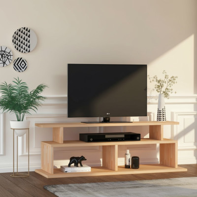 Stylish Beige TV Stand Living Room Sideboard Sturdy Wooden Shelf