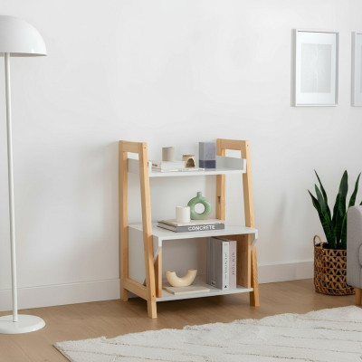 Beige-white bookshelf shelving unit high-quality wood side cabinet