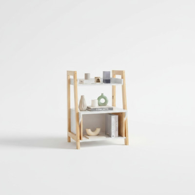 Beige-white bookshelf shelving unit high-quality wood side cabinet
