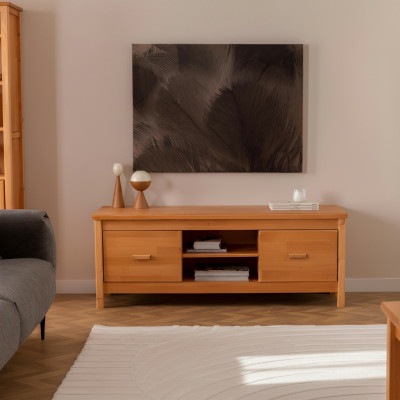Elegant Brown TV Stand Living Room Sideboard Wood Drawer Table