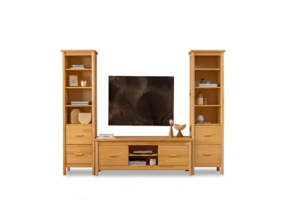 Luxurious Beige Living Room Set RTV Stand 2x Wooden Display Cabinets 3-piece Set