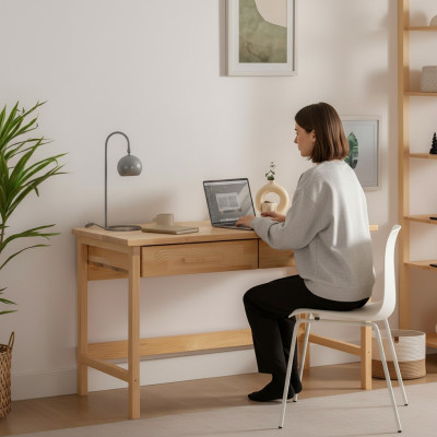 Stylish Beige Desk Modern Filing Table Luxury Wood Furniture