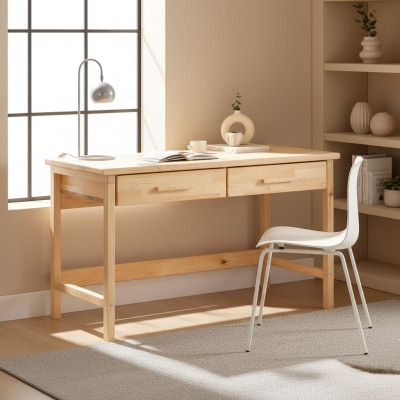 Stylish Beige Desk Modern Filing Table Luxury Wood Furniture
