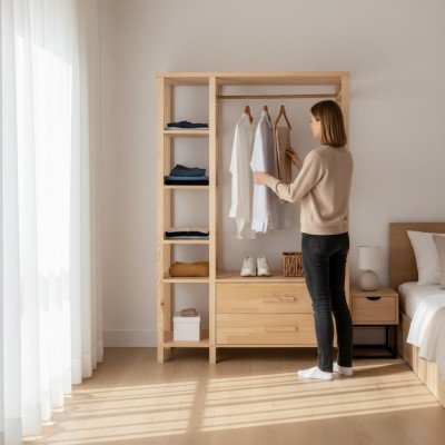 Modern wooden coat rack hallway elegant clothing rail