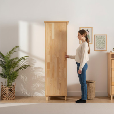 Compact beige wardrobe, 1-door bedroom storage cabinet
