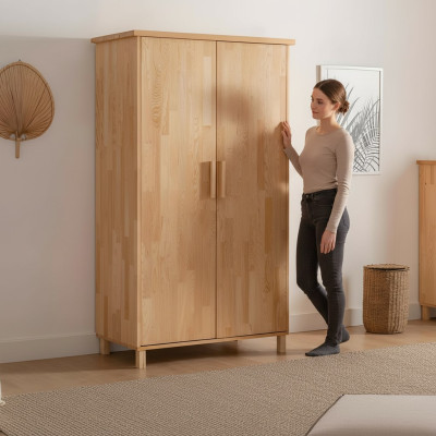 High-quality beige wardrobe, elegant 2-door bedroom wardrobe
