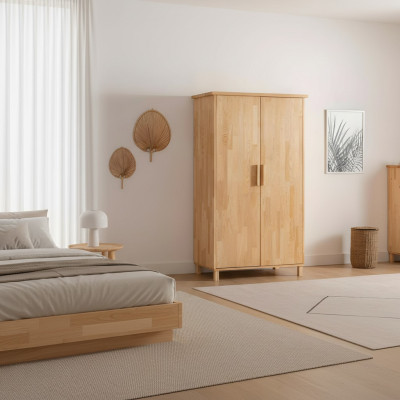 High-quality beige wardrobe, elegant 2-door bedroom wardrobe