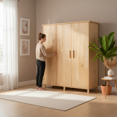 Beige Bedroom Noble Wardrobe Designer 3-Door Wooden Cabinets