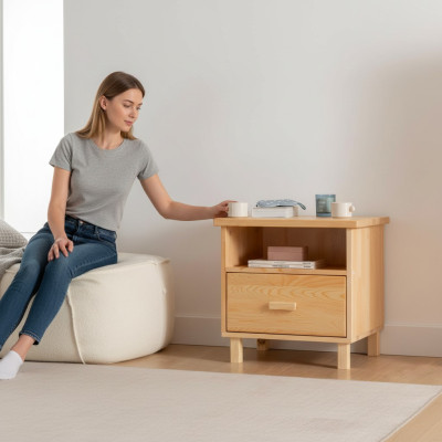 Beige drawer nightstand bedroom night table side table
