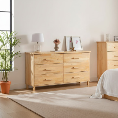 Luxurious Beige Dresser Bedroom 6-Drawer Wood Storage Dresser