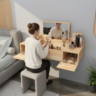 Modern beige dressing table with mirror luxury console dresser bedroom