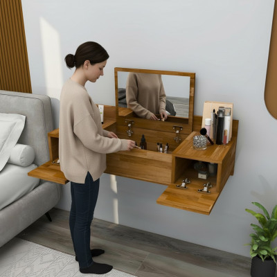 Luxury brown dressing table with mirror modern console dresser bedroom