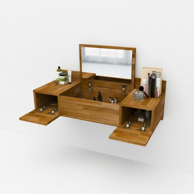 Luxury brown dressing table with mirror modern console dresser bedroom