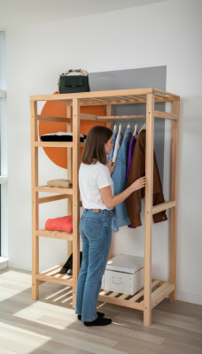 Wardrobe Beige Shelf Cabinet Clothes Wardrobe Furniture Modern Wardrobes Wood