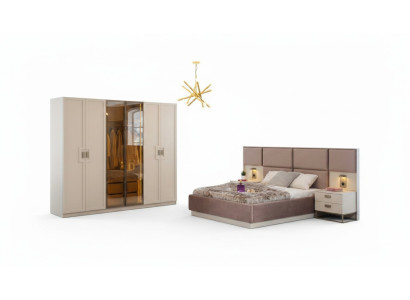 Beige Schlafzimmer Set Bett 2x Nachttische Schrank Luxus Möbel Holz 4tlg