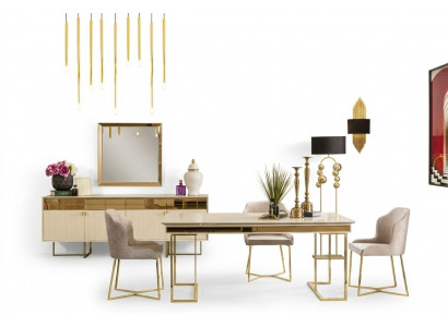 Gold Esszimmer Set Tisch Anrichte Spiegel Spiegel Luxus Möbel Holz neu