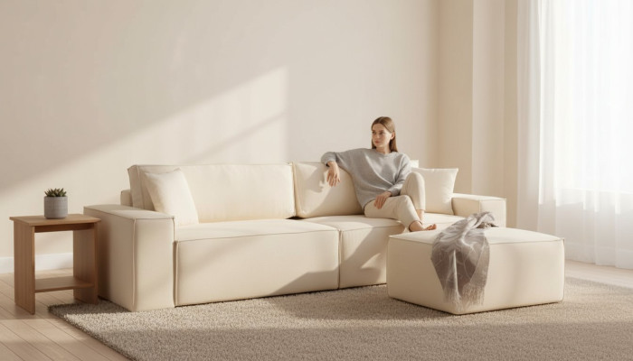 Elegant beige exclusive pouf for four people, 2 pieces