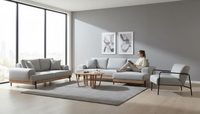 Light gray designer corner sofa for 3 people 3 pieces