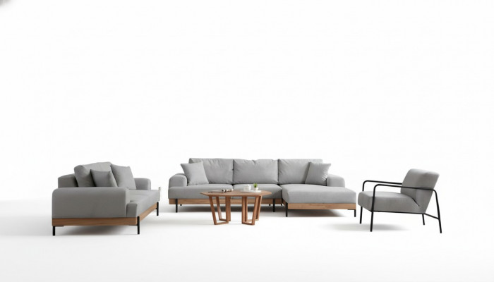 Light gray designer corner sofa for 3 people 3 pieces