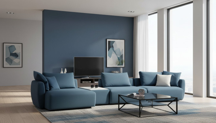 Luxury modern blue L-shaped corner sofa for the living room