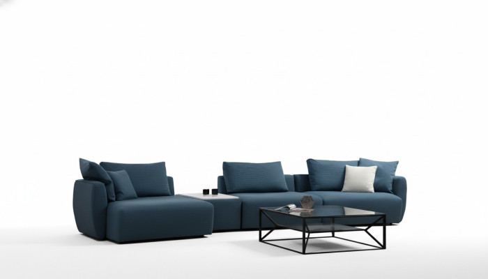 Luxury modern blue L-shaped corner sofa for the living room