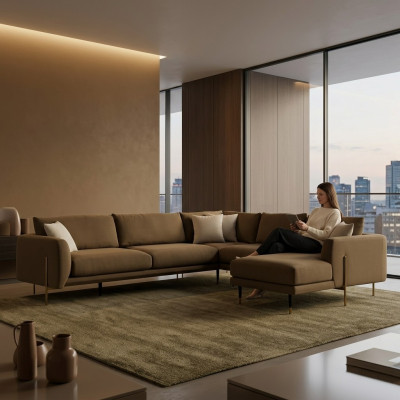 Dark green corner sofa set of modern high standard in L shape