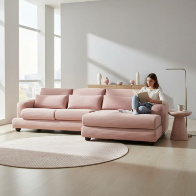 Exclusive pink corner sofa with modern L shape