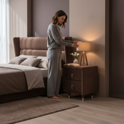 Modern bedside table burgundy solid color rectangular shape design style bedroom