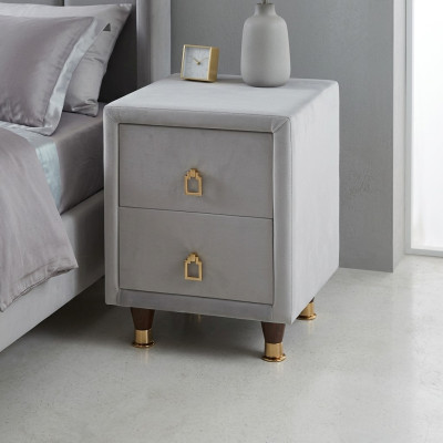 Light gray upholstered bedside table designer bedroom furniture nightstand