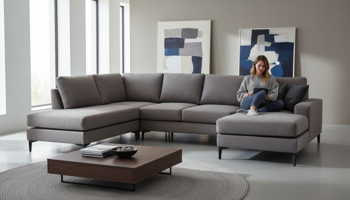 Modern gray U-shaped sofa for the living room