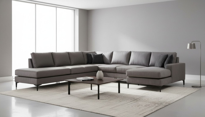 Modern gray U-shaped sofa for the living room