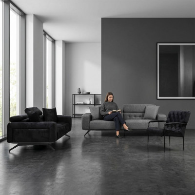Modern 3-seater sofa black gray
