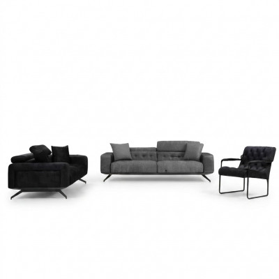 Modern 3-seater sofa black gray