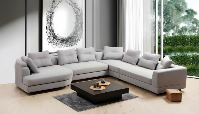 U-shaped living room corner sofa L-shaped modern design style textile material white