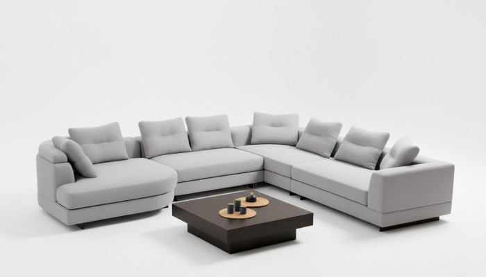 U-shaped living room corner sofa L-shaped modern design style textile material white
