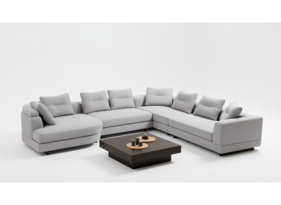 U-shaped living room corner sofa L-shaped modern design style textile material white