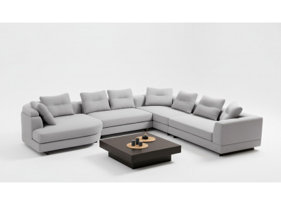 U-shaped living room corner sofa L-shaped modern design style textile material white