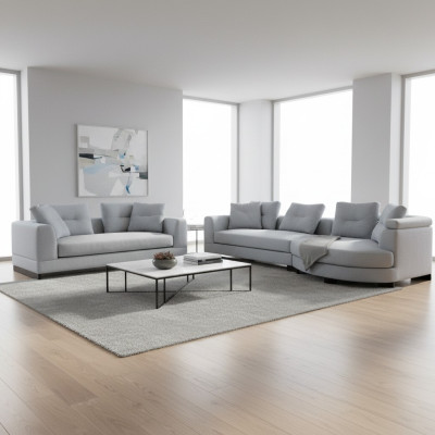 Living room set 2-piece 3-seater with U-shape sofas fabric sofas gray solid color