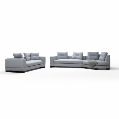Living room set 2-piece 3-seater with U-shape sofas fabric sofas gray solid color