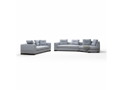 Living room set 2-piece 3-seater with U-shape sofas fabric sofas gray solid color