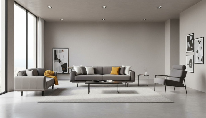 Living room set 3-piece 4-seater 3-seater armchair with cushions gray solid color