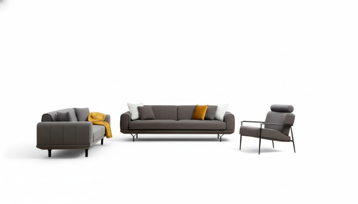 Living room set 3-piece 4-seater 3-seater armchair with cushions gray solid color
